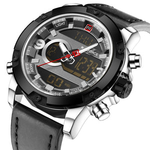 NAVIFORCE Luxury Brand Men Analog Digital Leather Sports Watch
