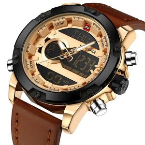NAVIFORCE Luxury Brand Men Analog Digital Leather Sports Watch
