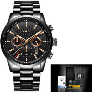 Mens Watches Top Brand Luxury LIGE Waterproof Military Sport Watch Stainless Steel Multi-function Quartz Clock Relogio Masculino