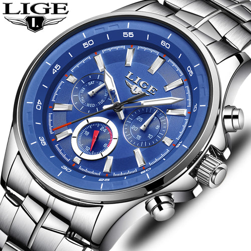 LIGE Mens Watches Waterproof Top Brand Luxury Quartz Watch Men Sport Watch Fashion Casual Military Clock Relogio Masculino+Box