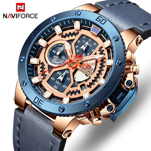 NAVIFORCE Mens Sports Watches Men Top Brand Luxury Leather Quartz Automatic Date Clock