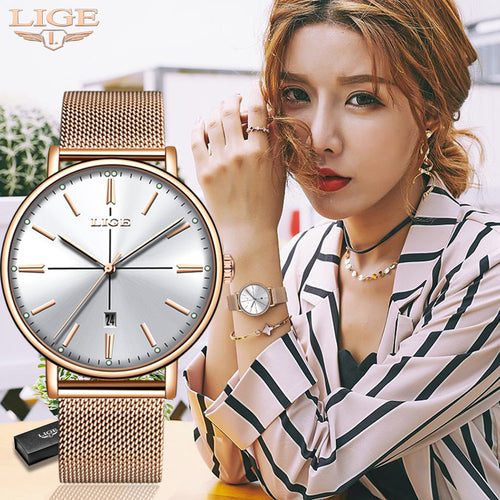 2019 LIGE New Women Watches Date Business Quartz Watch Ladies Top Brand Luxury  Simple fashion clock Girl Clock Relogio Feminino