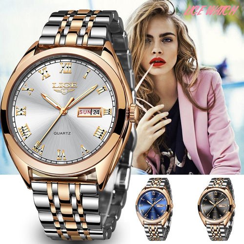 2019 LIGE New Wose Gold&White Watch