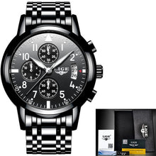 Load image into Gallery viewer, LIGE Mens Watches Top Brand Luxury Fashion Business Quartz Watch Men Sport All Steel Waterproof Black Clock Relogio Masculino